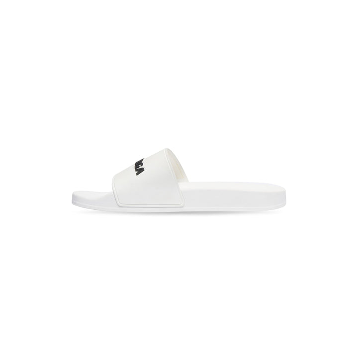 BALENCIAGA Men's Pool Slide Sandal in White Black