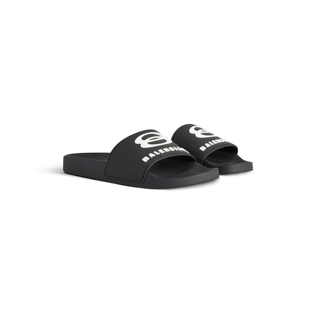 BALENCIAGA  Men's Pool Slide Sandal in Black/white
