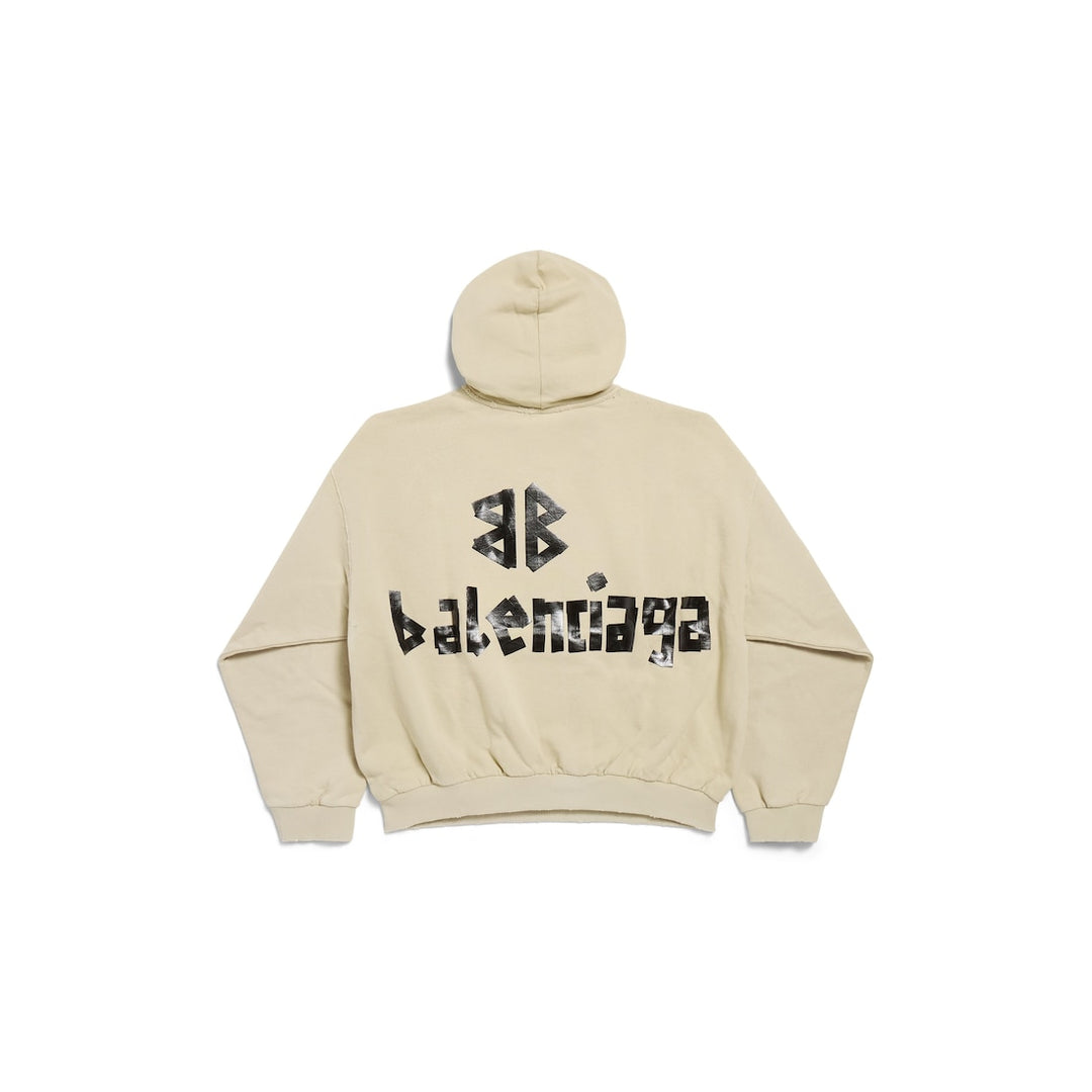 BALENCIAGA Tape Type Ripped Pocket Hoodie in Beige