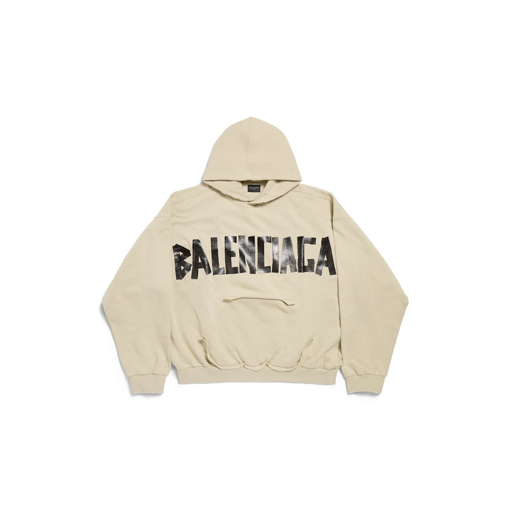 BALENCIAGA Tape Type Ripped Pocket Hoodie in Beige