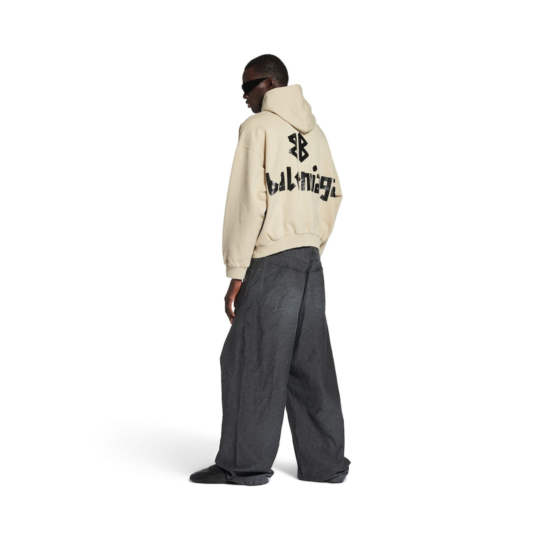 BALENCIAGA Tape Type Ripped Pocket Hoodie in Beige