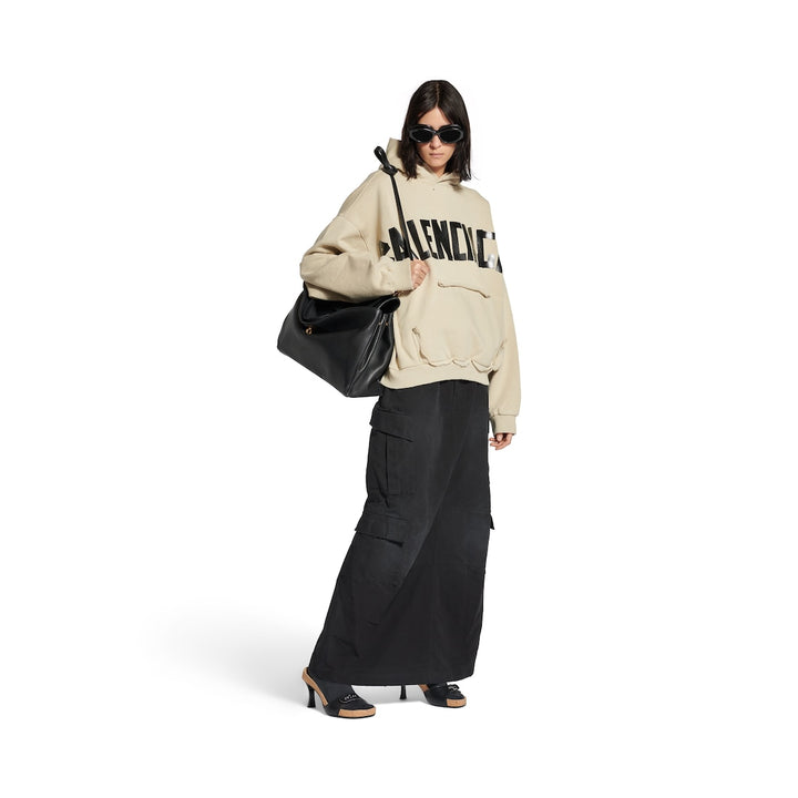 BALENCIAGA Tape Type Ripped Pocket Hoodie in Beige