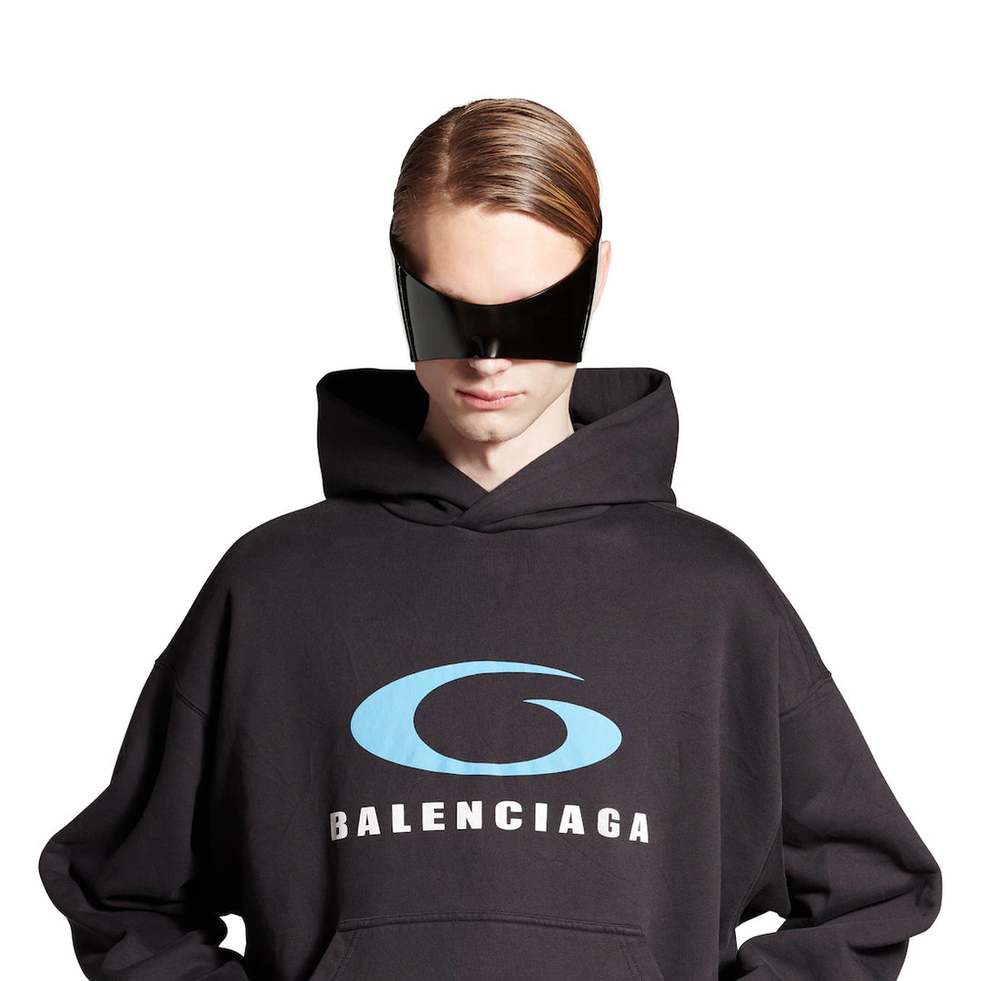 BALENCIAGA MEN'S LOOP SPORTS ICON HOODIE MEDIUM FIT IN BLACK