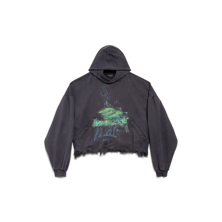 BALENCIAGA Diy Imprint Cropped Hoodie in Black Faded
