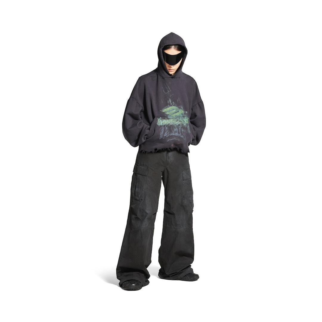 BALENCIAGA Diy Imprint Cropped Hoodie in Black Faded