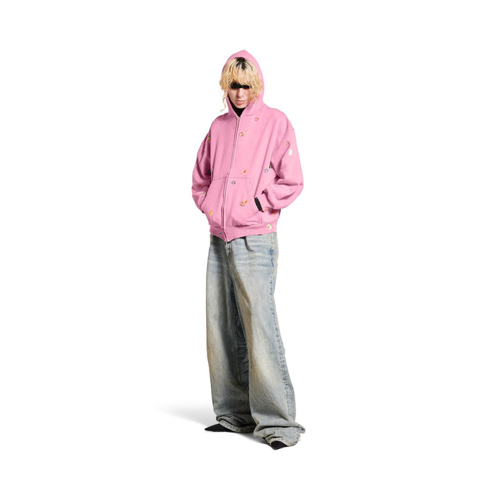 BALENCIAGA Women's Fruity Zip-up Hoodie Regular Fit in Grey