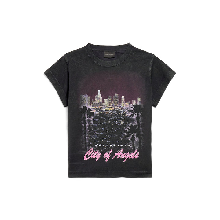 BALENCIAGA Women's City Of Angels Shrunk T-shirt in Black Faded