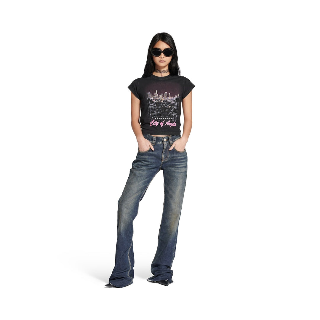 BALENCIAGA Women's City Of Angels Shrunk T-shirt in Black Faded