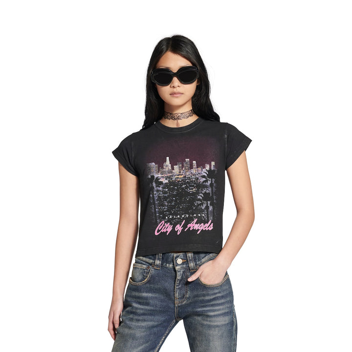 BALENCIAGA Women's City Of Angels Shrunk T-shirt in Black Faded