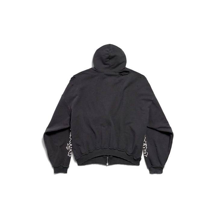 BALENCIAGA BLACKLETTER SCRIPT PULLED ZIP-UP HOODIE LARGE FIT