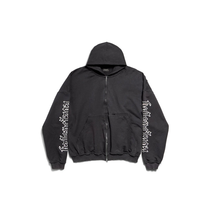BALENCIAGA BLACKLETTER SCRIPT PULLED ZIP-UP HOODIE LARGE FIT