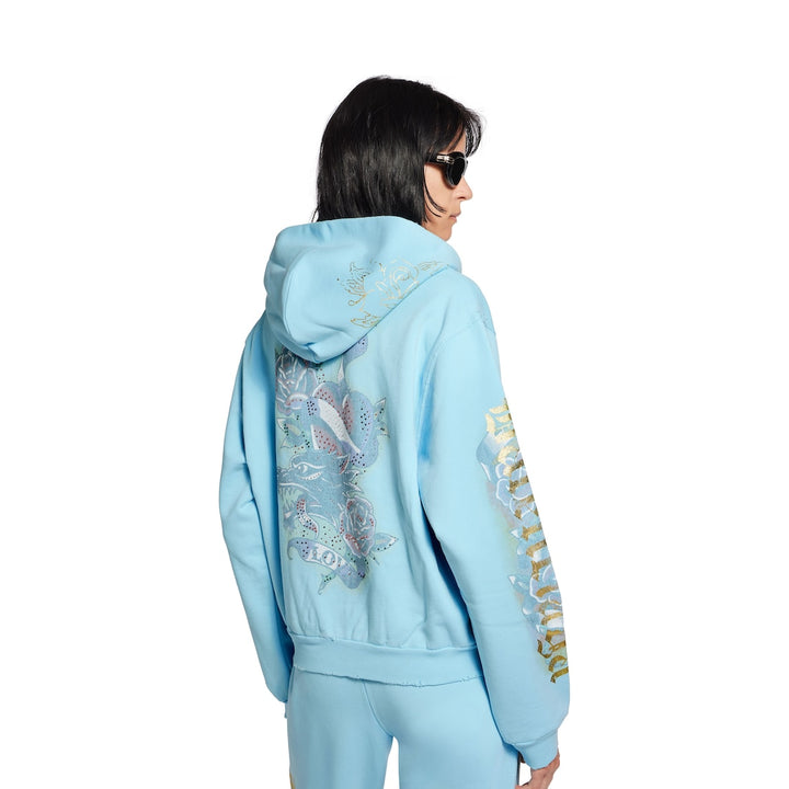 BALENCIAGA Women's Tacky Tattoo Zip-up Hoodie Small Fit in Black Faded