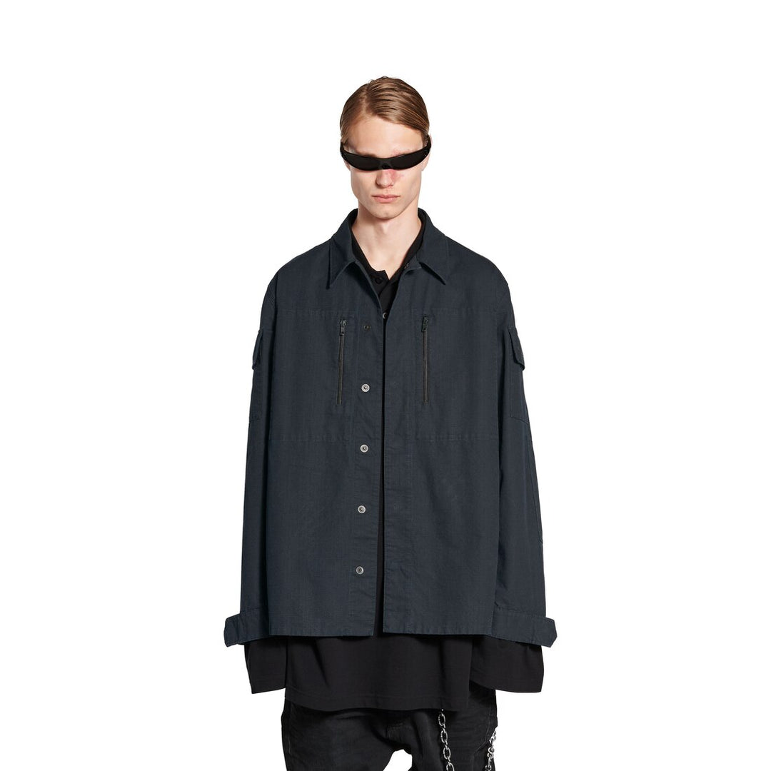 BALENCIAGA Men's Military Shirt in Dark Grey