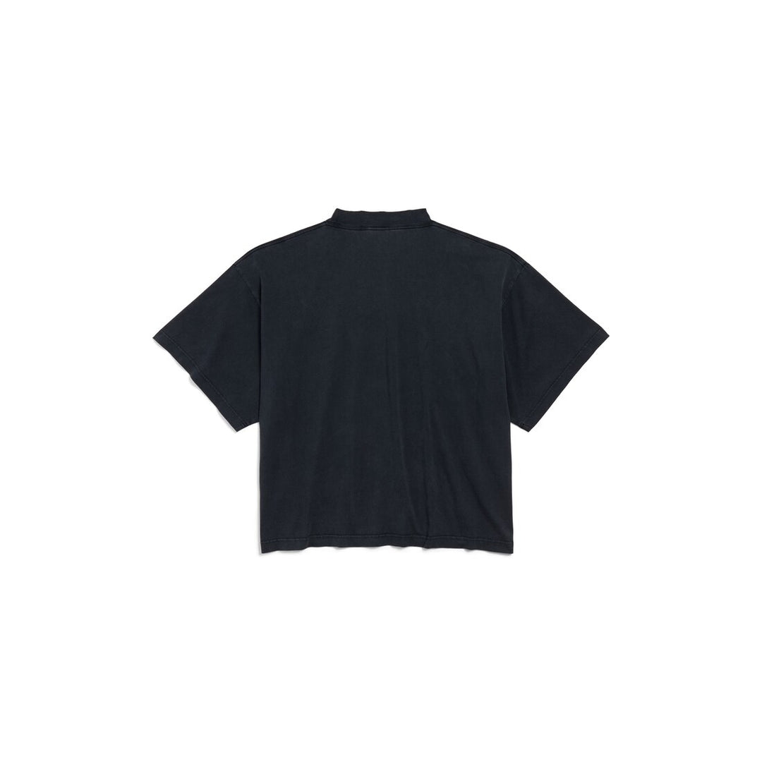BALENCIAGA Women's I Love Paris & Balenciaga Cropped T-shirt Oversized in Black Faded