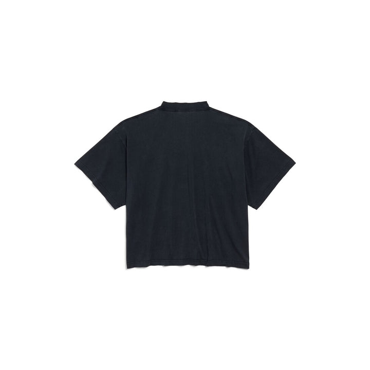 BALENCIAGA Women's I Love Paris & Balenciaga Cropped T-shirt Oversized in Black Faded