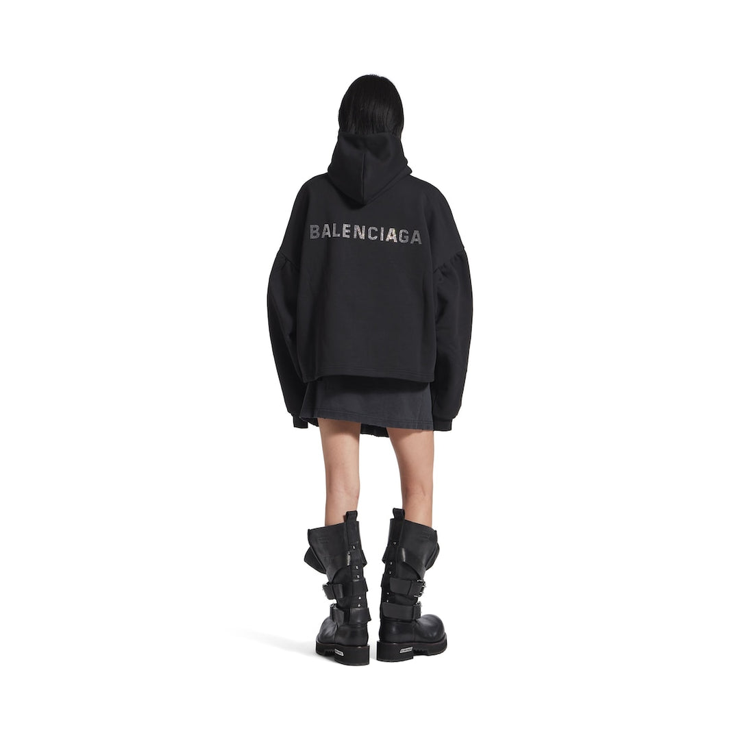 BALENCIAGA Women's Balenciaga Back Cropped Hoodie in Black