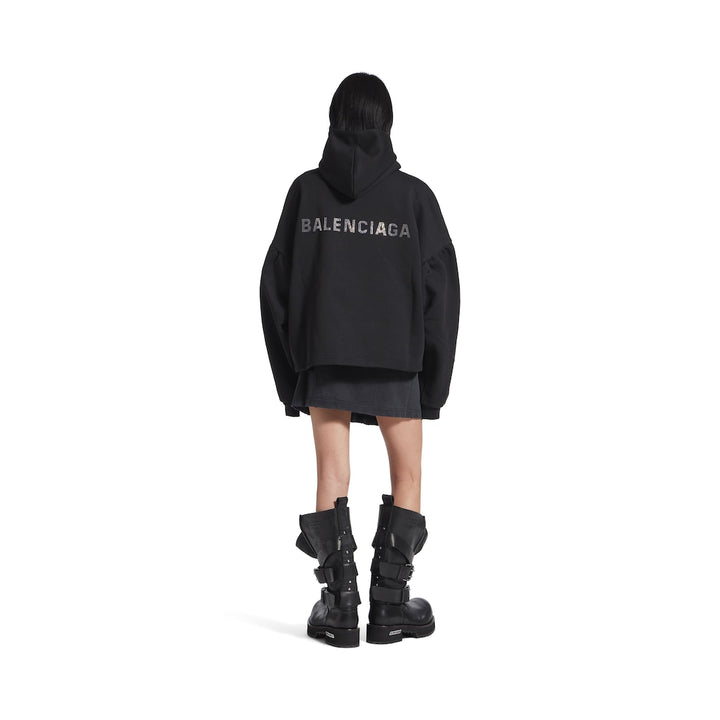 BALENCIAGA Women's Balenciaga Back Cropped Hoodie in Black