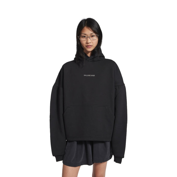 BALENCIAGA Women's Balenciaga Back Cropped Hoodie in Black