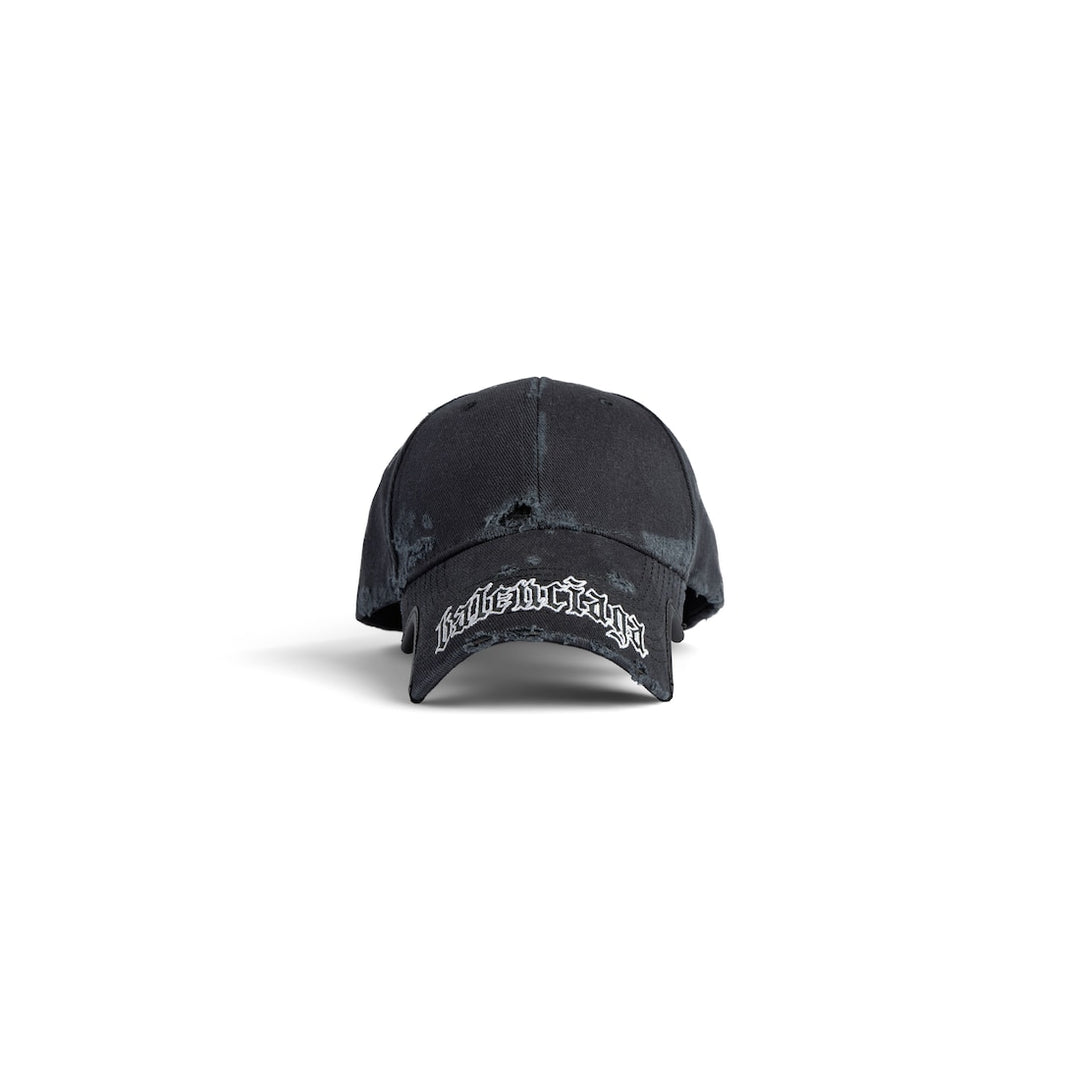 BALENCIAGA Blackletter Script Cap in Black Faded