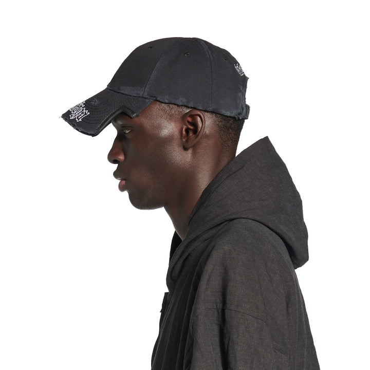 BALENCIAGA Blackletter Script Cap in Black Faded