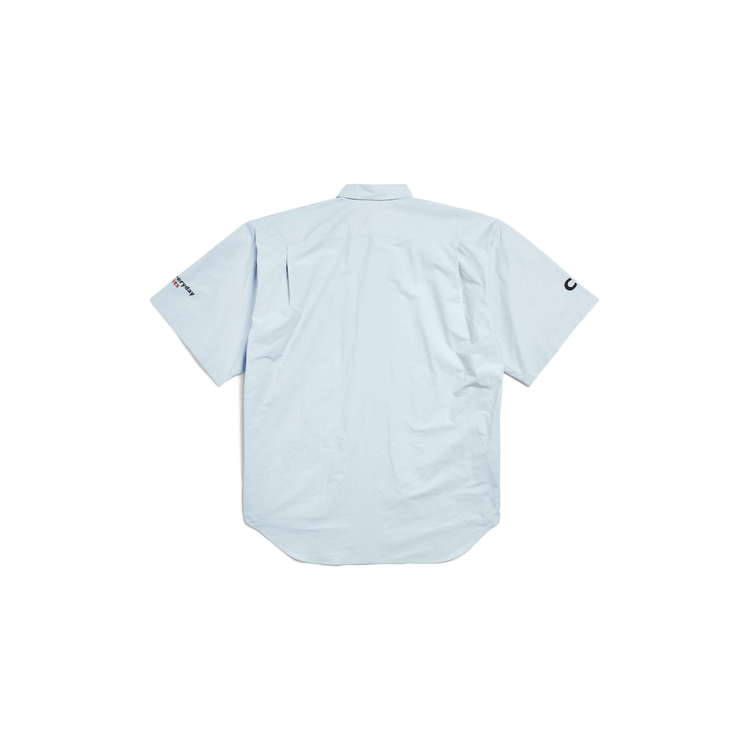 BALENCIAGA Men's Ceo Uniform Logo Short Sleeve Oversized Shirt in Light Blue