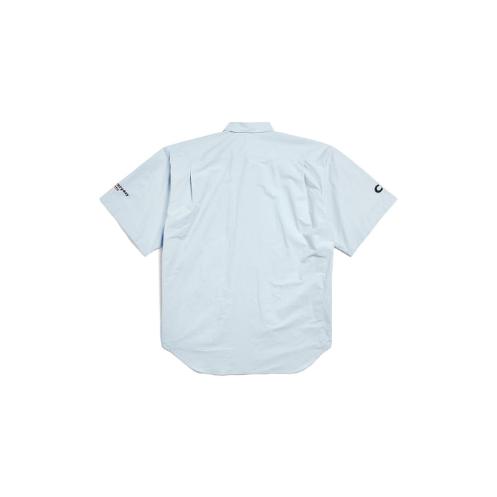 BALENCIAGA Men's Ceo Uniform Logo Short Sleeve Oversized Shirt in Light Blue