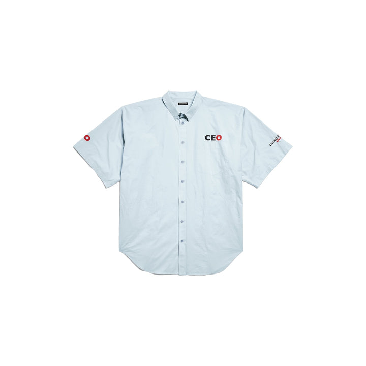 BALENCIAGA Men's Ceo Uniform Logo Short Sleeve Oversized Shirt in Light Blue