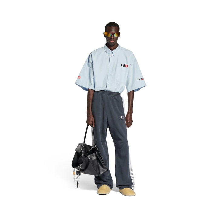 BALENCIAGA Men's Ceo Uniform Logo Short Sleeve Oversized Shirt in Light Blue