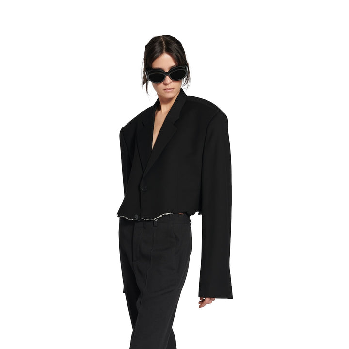 BALENCIAGA Women's Cut Off Single Breasted Jacket in Black