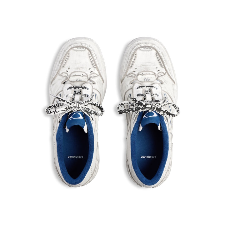 BALENCIAGA Men's Hamptons Worn-out Sneaker in White/dark Blue/grey
