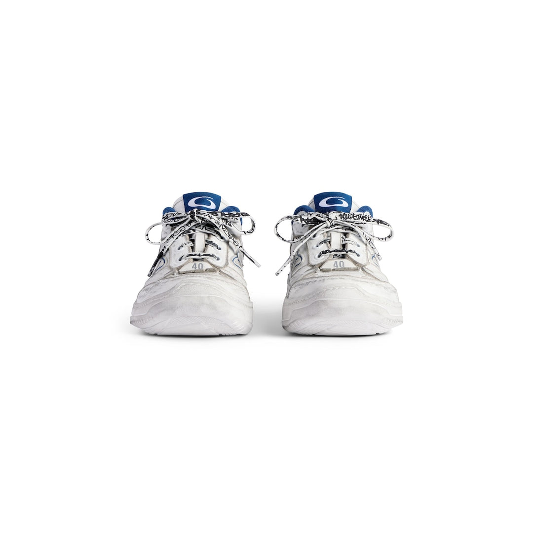 BALENCIAGA Men's Hamptons Worn-out Sneaker in White/dark Blue/grey