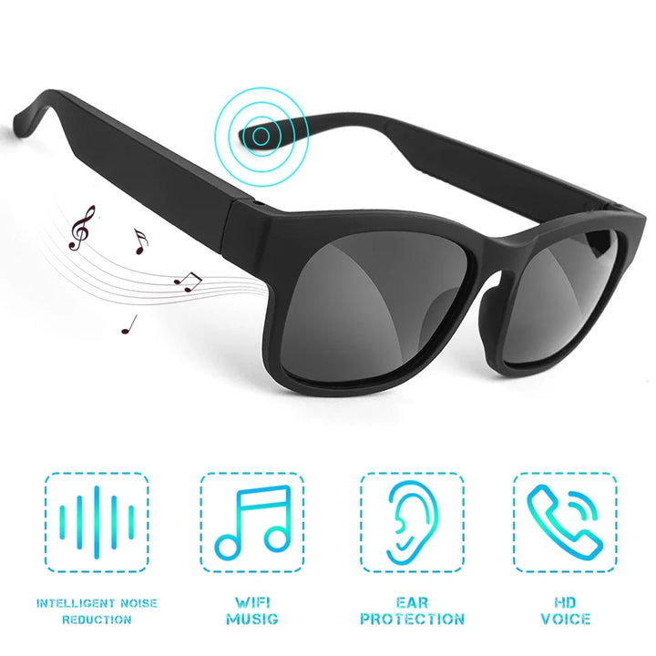 Mesase Unisex Smart Sunglasses with Bluetooth, Black