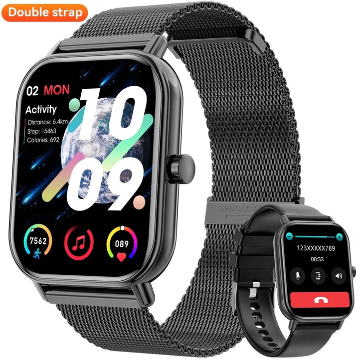 Mingdaln Smart Watch fits for Android and Iphone, IP68 Waterproof, Suitable for Women Men 100 Sports Modes 1.85 inch Fitness Tracker, with Answer/Make Calls/Message Reminder, （Milano Steel Band）