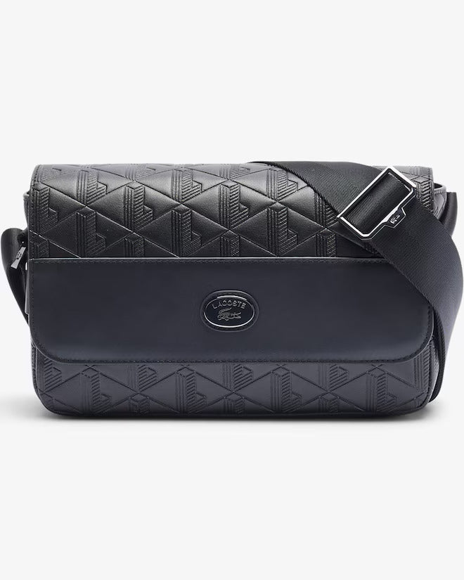 Lacoste Unisex Monogram Leather Flap Close Satchel