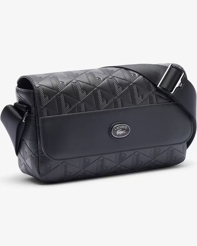 Lacoste Unisex Monogram Leather Flap Close Satchel