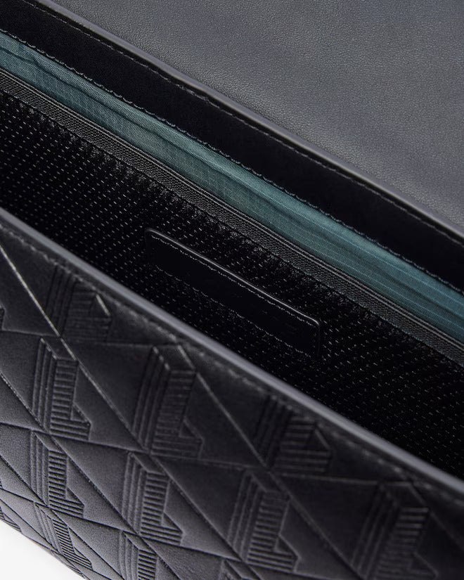 Lacoste Unisex Monogram Leather Flap Close Satchel