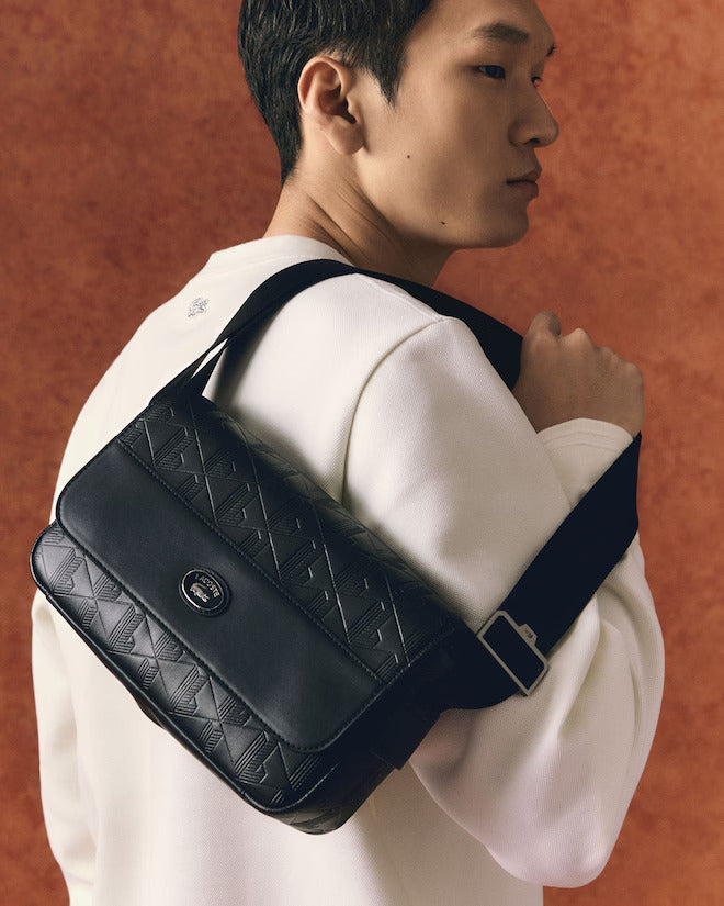 Lacoste Unisex Monogram Leather Flap Close Satchel