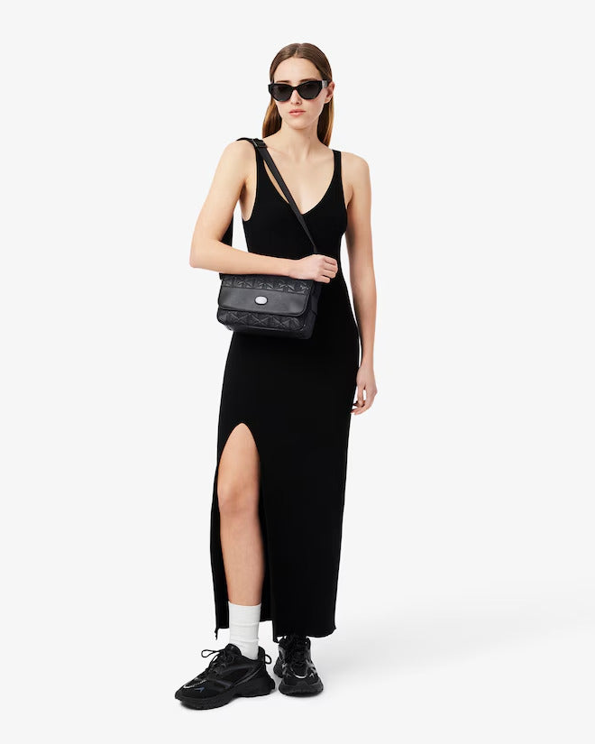 Lacoste Unisex Monogram Leather Flap Close Satchel