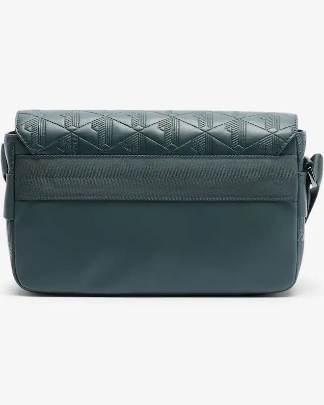 Lacoste Unisex Monogram Leather Flap Close Satchel