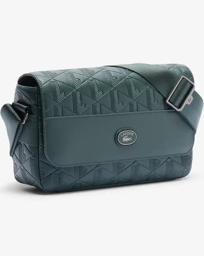 Lacoste Unisex Monogram Leather Flap Close Satchel