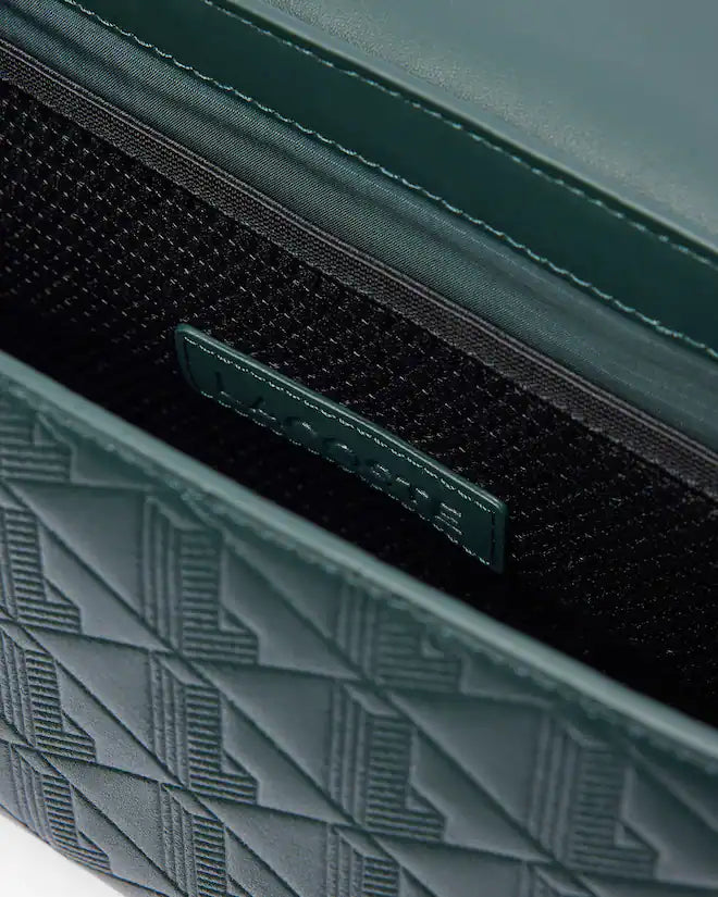 Lacoste Unisex Monogram Leather Flap Close Satchel