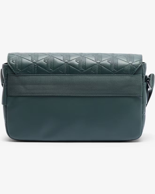 Lacoste Unisex Monogram Leather Flap Close Satchel