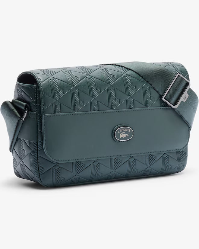 Lacoste Unisex Monogram Leather Flap Close Satchel