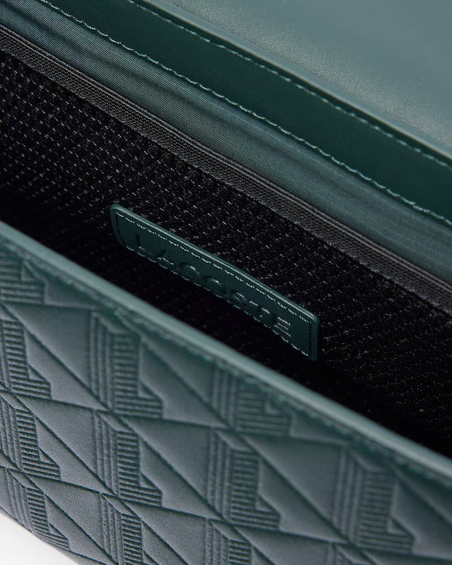 Lacoste Unisex Monogram Leather Flap Close Satchel