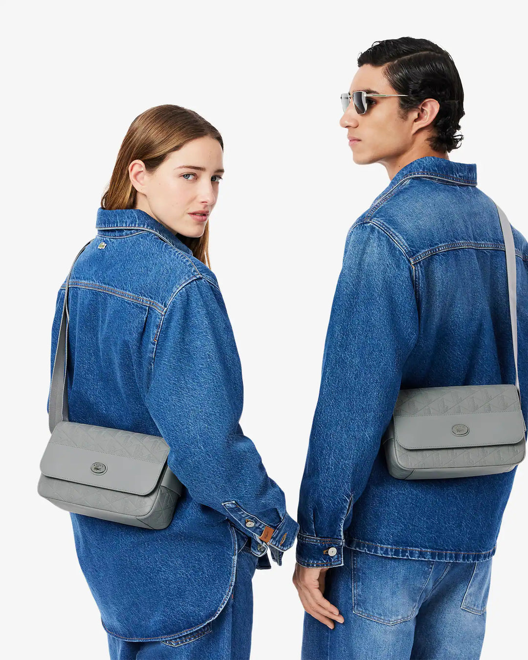 Lacoste Unisex Monogram Leather Flap Close Satchel