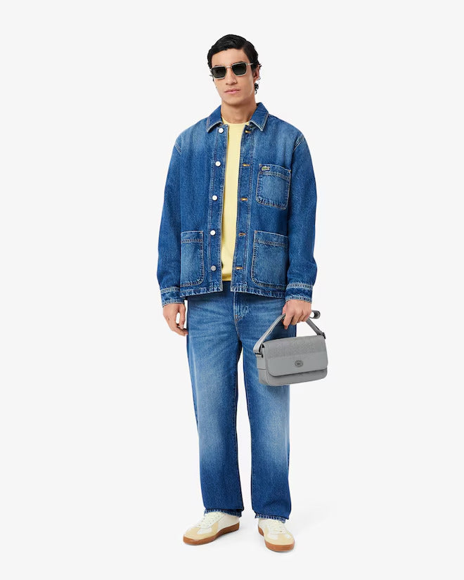 Lacoste Unisex Monogram Leather Flap Close Satchel