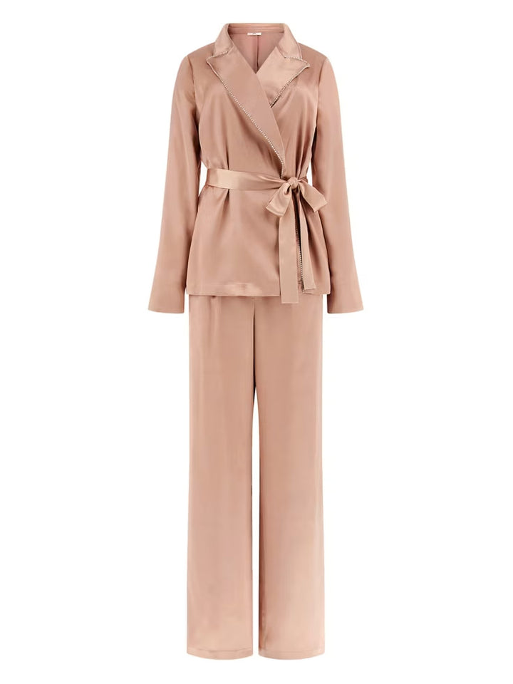 Guess Satin Embellished Wrap Top and Pants PJ Set