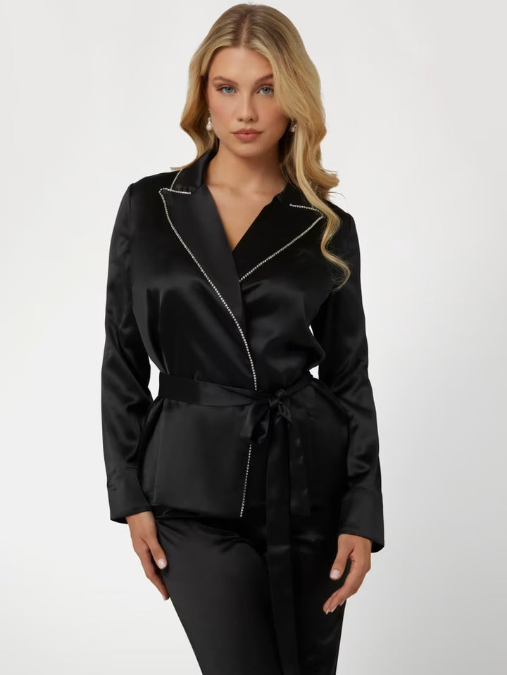 Guess Satin Embellished Wrap Top and Pants PJ Set