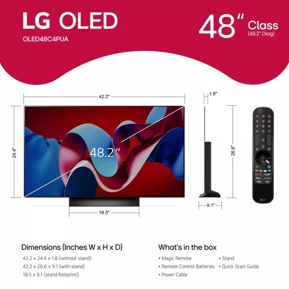 LG OLED48C4PUA 48 inch Class LG OLED evo C4 4K Smart TV 2024