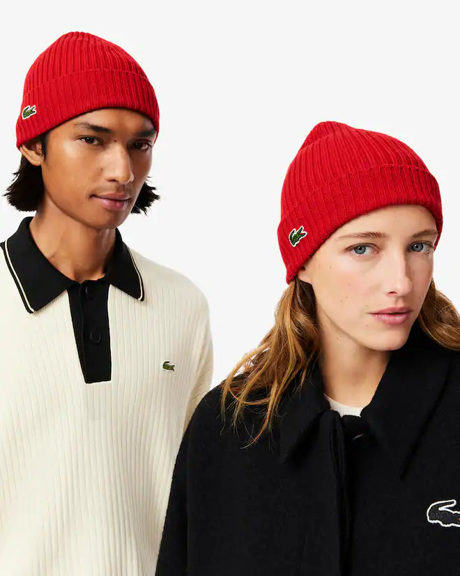 Lacoste Unisex Rib Knit Brushed Wool Beanie
